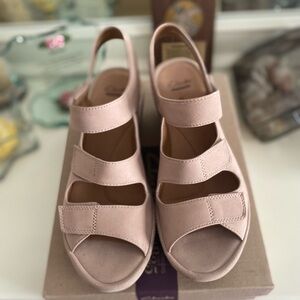 Ladies clarks brand wedge sandals. Nude color.